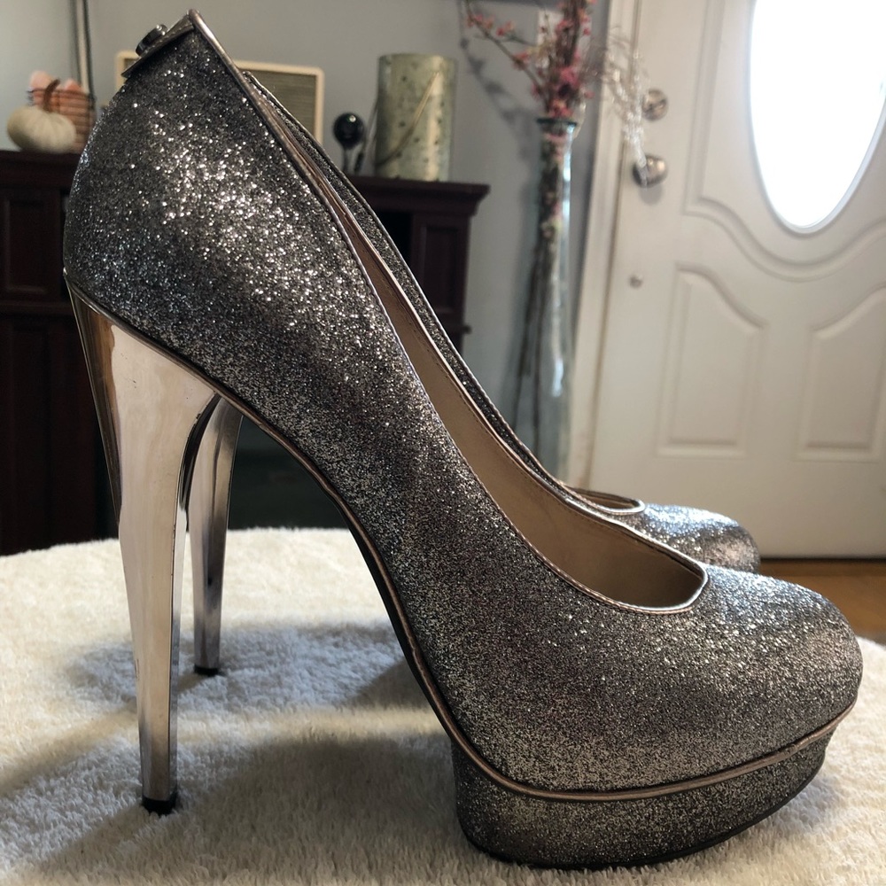 MICHAEL Kors silver glitter pumps with chrome heel